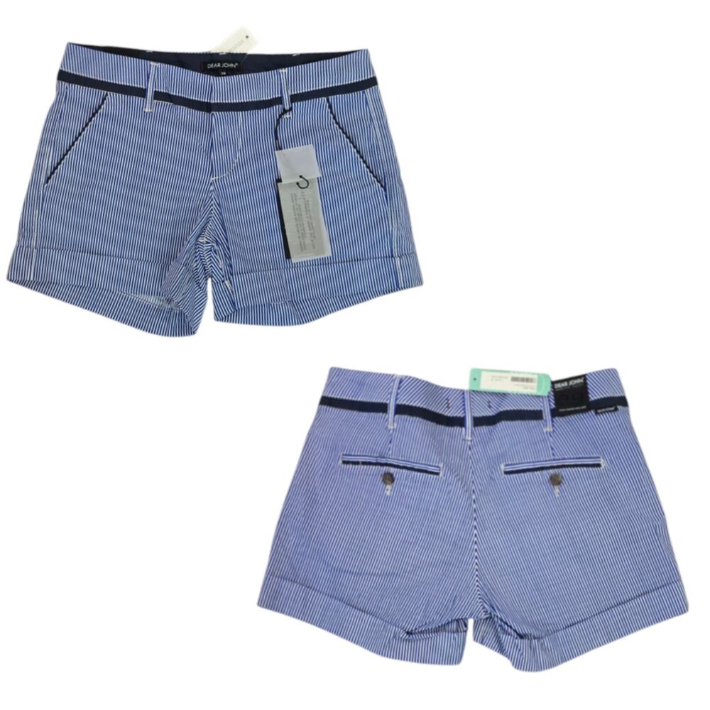 Dear John American Classic Size 29 Blue White Pinstripe Cuffed Shorts NWT
